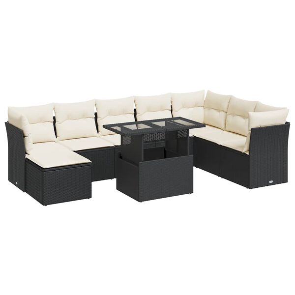 vidaXL Salon de jardin 9 pcs avec coussins noir r&eacute;sine tress&eacute;e