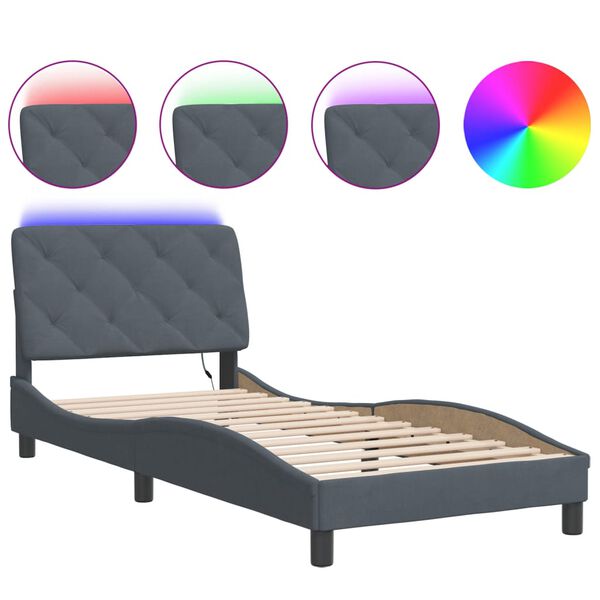 vidaXL Cadre de lit avec LED sans matelas gris fonc&eacute; 80x200 cm velours