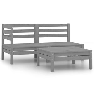 vidaXL Salon de jardin 3 pcs Bois de pin massif Gris