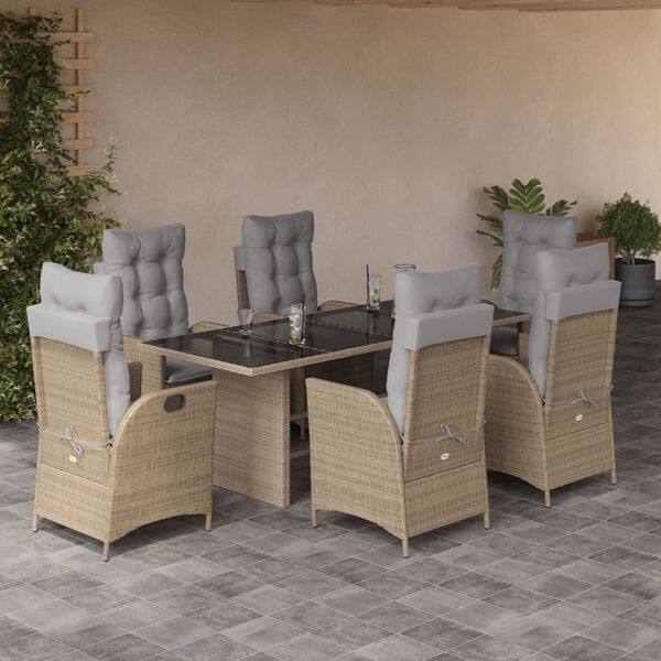 vidaXL Ensemble &agrave; manger de jardin coussins 7 pcs m&eacute;lange beige rotin