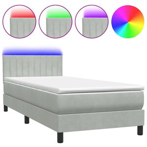 vidaXL Sommier &agrave; lattes de lit et matelas et LED gris clair 90x220 cm velours