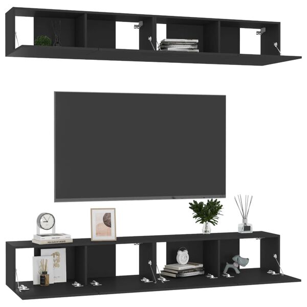 vidaXL Meubles TV 4 pcs Noir 100x30x30 cm Bois d'ingénierie