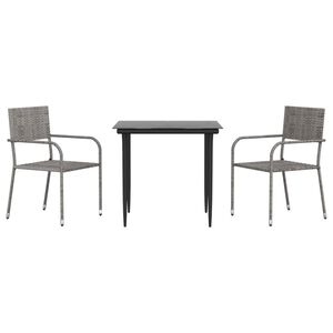 vidaXL Ensemble &agrave; manger de jardin 3pcs gris/noir r&eacute;sine tress&eacute;e/acier