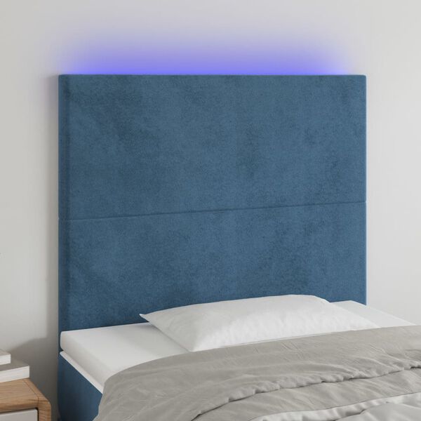 vidaXL T&ecirc;te de lit &agrave; LED Bleu fonc&eacute; 90x5x118/128 cm Velours