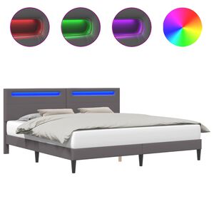vidaXL Cadre de lit avec bandes LED Gris 200 x 200 cm Simili cuir