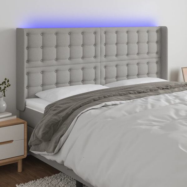 vidaXL T&ecirc;te de lit &agrave; LED Gris clair 203x16x118/128 cm Tissu