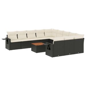 vidaXL Salon de jardin 12 pcs avec coussins noir r&eacute;sine tress&eacute;e