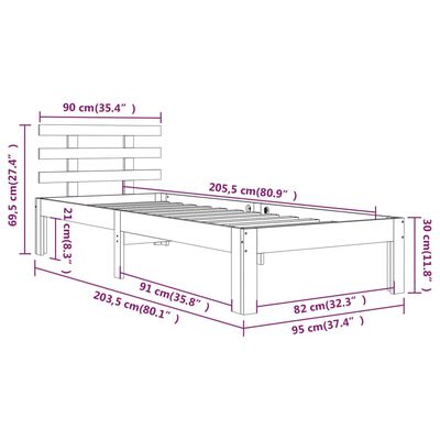 vidaXL Cadre de lit Bois massif 90x200 cm