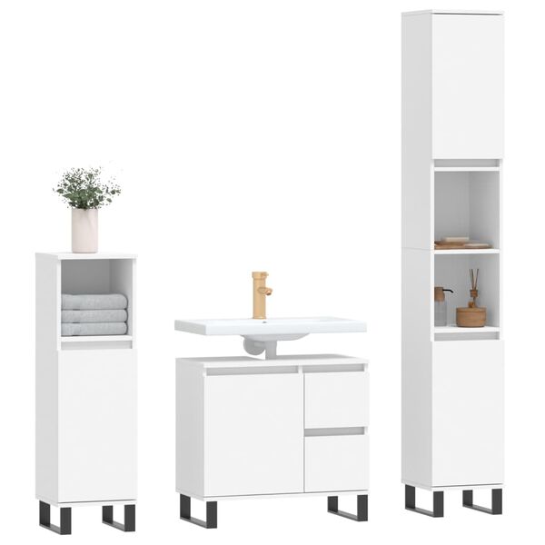 vidaXL Ensemble de meubles salle de bain 3 pcs blanc bois d'ing&eacute;nierie