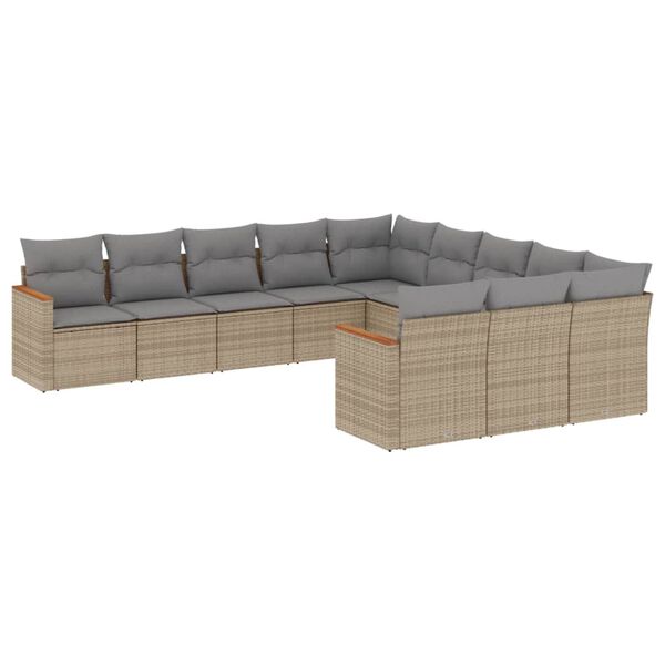 vidaXL Salon de jardin et coussins 11 pcs m&eacute;lange beige r&eacute;sine tress&eacute;e