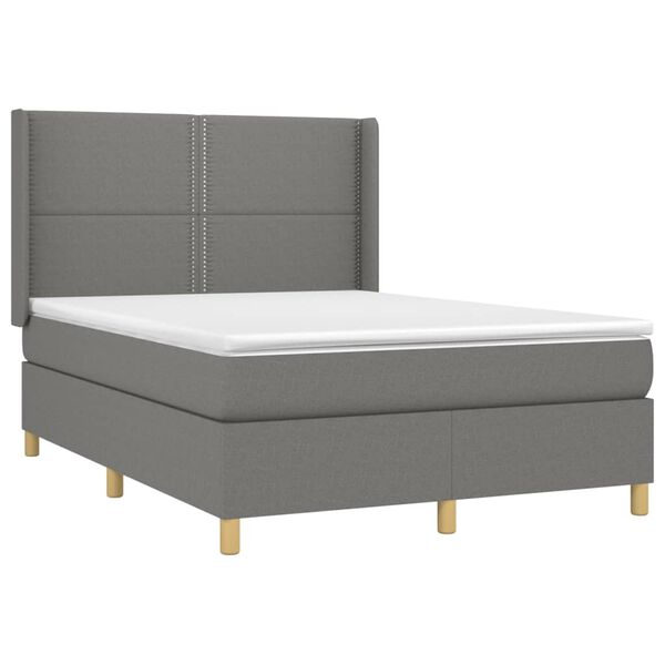 vidaXL Sommier &agrave; lattes de lit avec matelas Gris fonc&eacute; 140x190cm Tissu