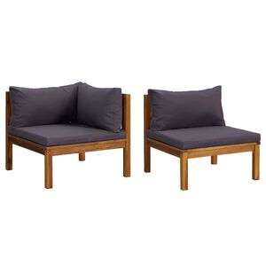 vidaXL Ensemble de canap&eacute;s 2pcs avec coussins gris fonc&eacute; Acacia solide