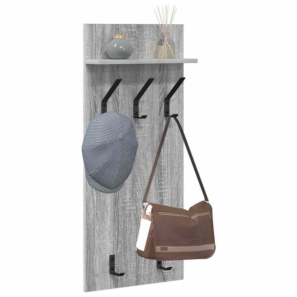 vidaXL Porte-manteau mural avec &eacute;tag&egrave;re Gris Sonoma 40 x 10 x 90 cm