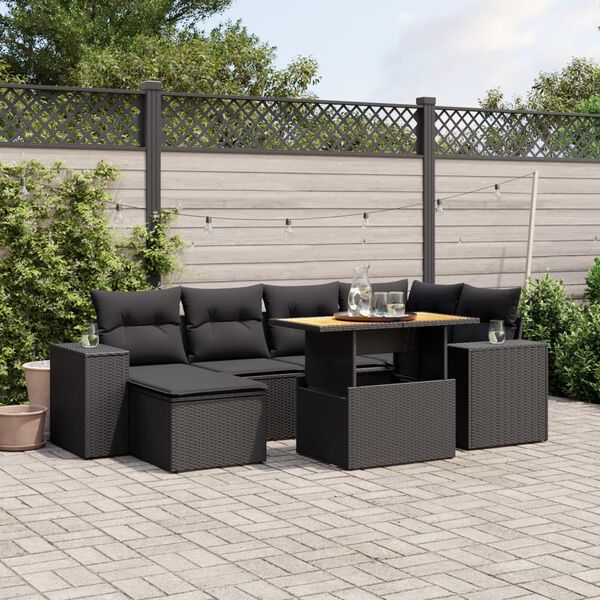 vidaXL Salon de jardin 7 pcs avec coussins noir r&eacute;sine tress&eacute;e