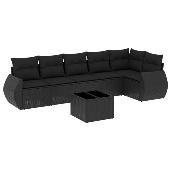 vidaXL Salon de jardin 7 pcs avec coussins noir r&eacute;sine tress&eacute;e
