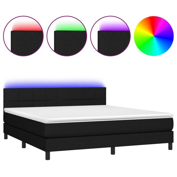 vidaXL Sommier &agrave; lattes de lit avec matelas LED Noir 160x200 cm Tissu
