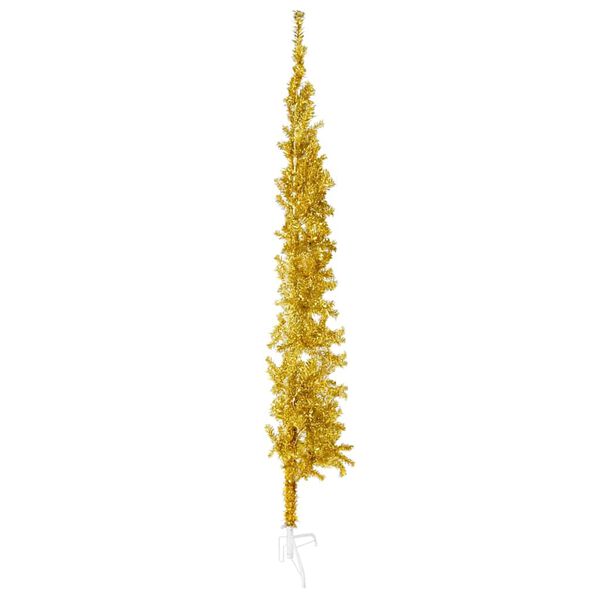 vidaXL Demi sapin de Noël artificiel mince avec support Doré 240 cm