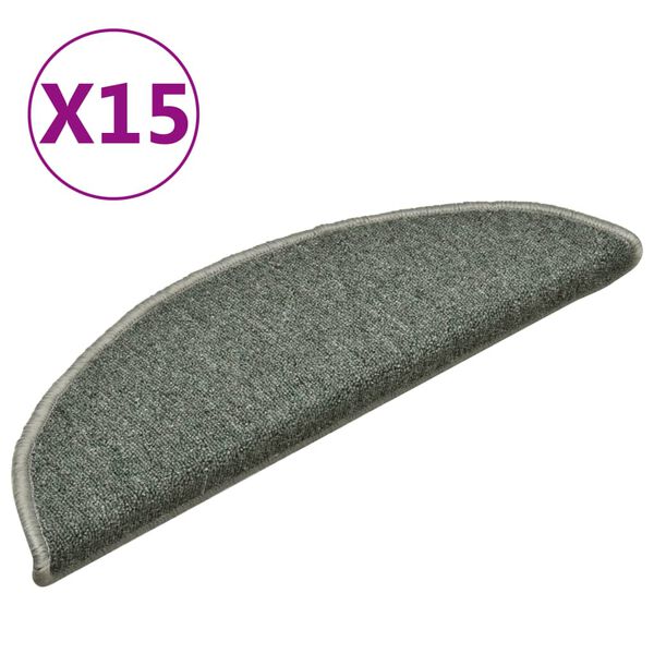 vidaXL Tapis d'escalier 15 pi&egrave;ces 56 x 17 x 3 cm Vert fonc&eacute; Demi-rond