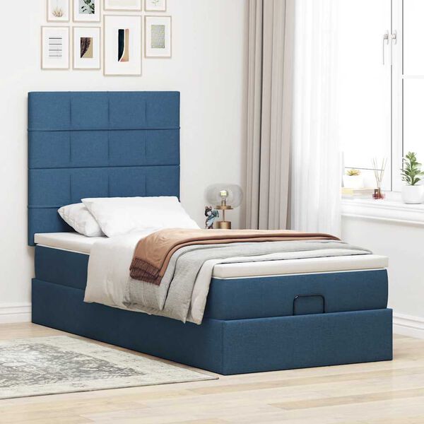 vidaXL Cadre de lit ottoman avec matelas bleu 90x190 cm tissu