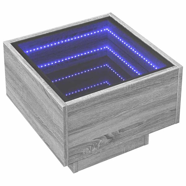 vidaXL Table d'appoint et LED sonoma gris 40x40x30cm bois d'ing&eacute;nierie