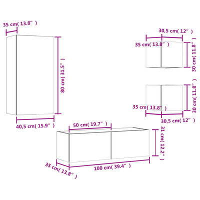 vidaXL Meuble TV muraux 4 pcs avec lumières LED blanc