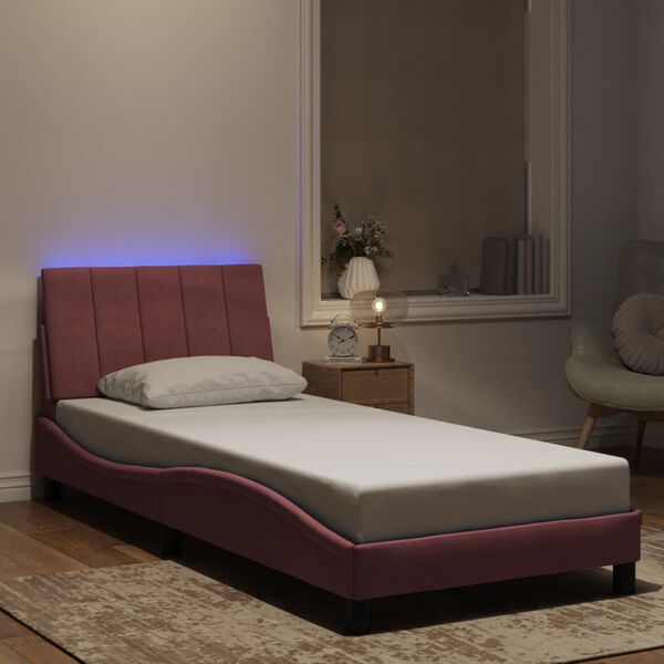 vidaXL Cadre de lit avec LED sans matelas Hanko rose 90x200 cm velours