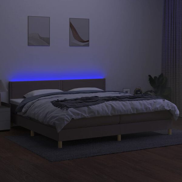 vidaXL Sommier &agrave; lattes de lit et matelas et LED Taupe 200x200cm Tissu