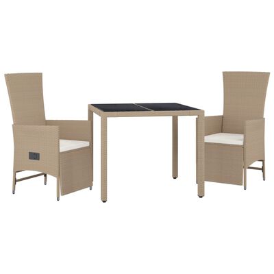 vidaXL Ensemble à manger de jardin et coussins 3 pcs Beige poly rotin