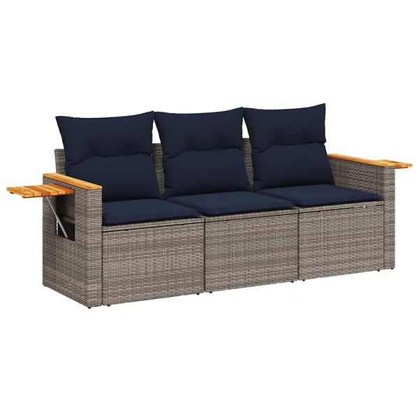 vidaXL Salon de jardin avec coussins 3 pcs gris r&eacute;sine tress&eacute;e