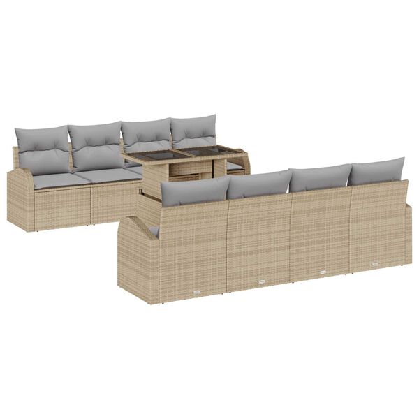 vidaXL Ensemble de canap&eacute; de jardin 9 pcs Beige Poly Rattan