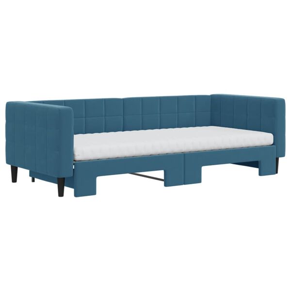 vidaXL Lit de jour avec lit gigogne et matelas bleu 90x200 cm velours
