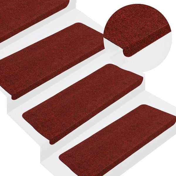 vidaXL Tapis d'escalier autocollants 15 pcs 65x24,5x3,5 cm Rouge