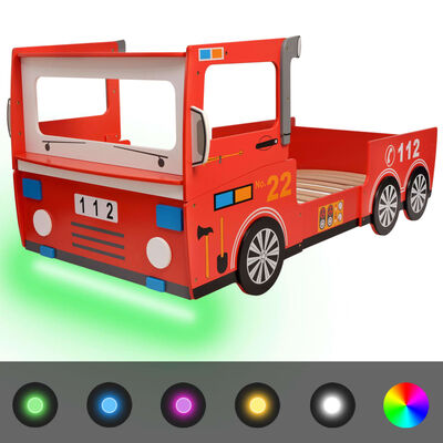 vidaXL Lit camion de pompier pour enfants avec LED 200 x 90 cm Rouge