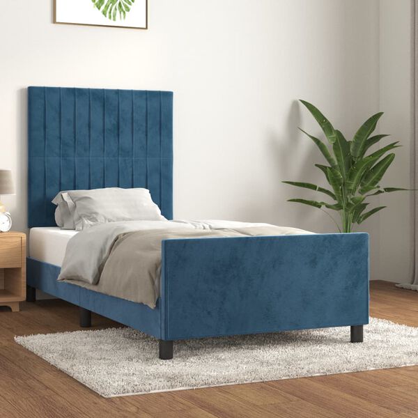 vidaXL Cadre de lit sans matelas bleu fonc&eacute; 100x200 cm velours