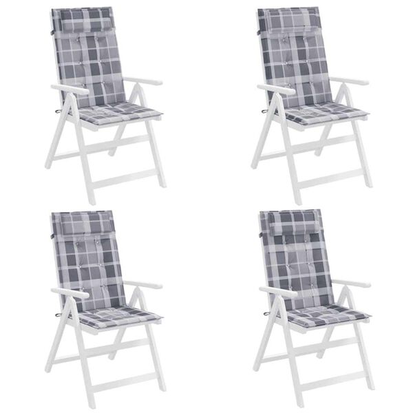 vidaXL Coussins de chaise &agrave; dossier haut lot de 4 carreaux gris