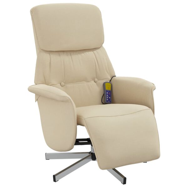 vidaXL Fauteuil inclinable de massage avec repose-pieds cr&egrave;me tissu
