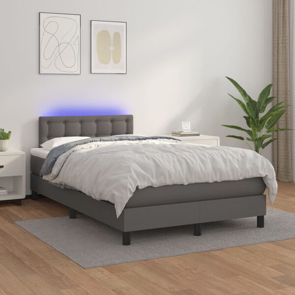 vidaXL Sommier &agrave; lattes de lit avec matelas et LED Gris 120x200 cm