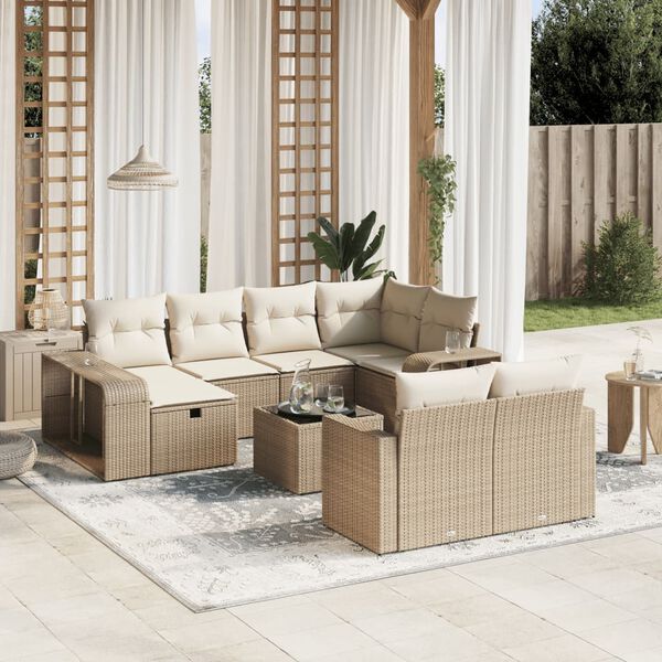 vidaXL Salon de jardin 11 pcs avec coussins beige r&eacute;sine tress&eacute;e
