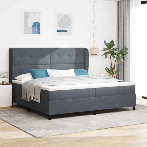 vidaXL Lit &agrave; ressorts avec matelas Gris fonc&eacute; 200 x 200 cm Polyester