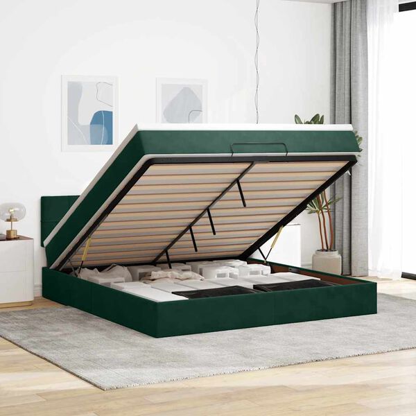 VidaXL Cadre de lit ottoman avec matelas vert fonc&eacute; 180x200 cm velours
