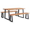 vidaXL Ensemble &agrave; manger 3 pcs avec bord vivant bois massif d'acacia