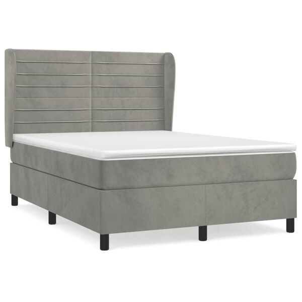 vidaXL Sommier &agrave; lattes de lit et matelas Gris clair 140x200cm Velours