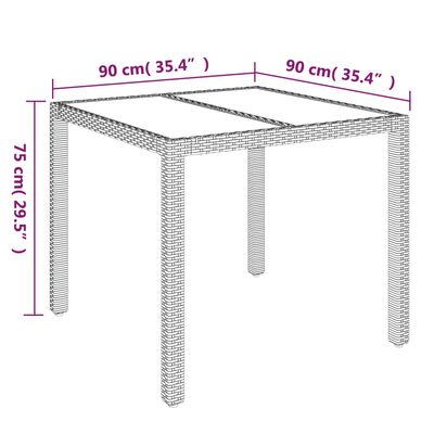 vidaXL Table de jardin dessus en verre Noir 90x90x75 cm Résine tressée