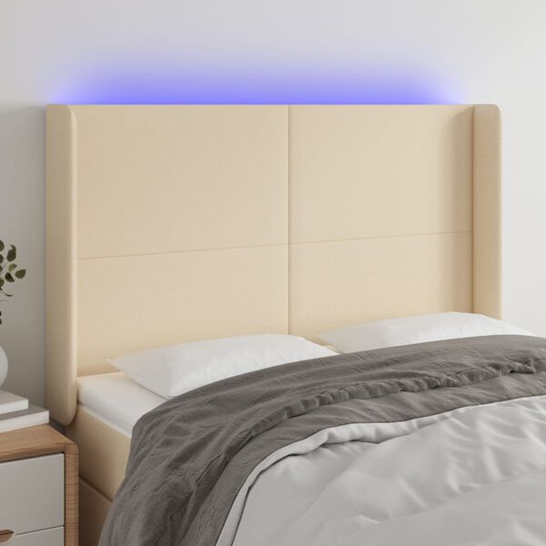 vidaXL T&ecirc;te de lit &agrave; LED Cr&egrave;me 147x16x118/128 cm Tissu