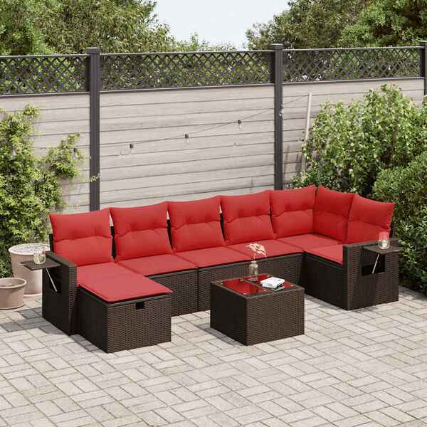 vidaXL Salon de jardin avec coussins 7 pcs marron r&eacute;sine tress&eacute;e
