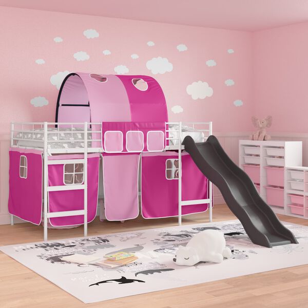 vidaXL Lit mezzanine pour enfants Blanc et rose 90 x 200 cm M&eacute;tал