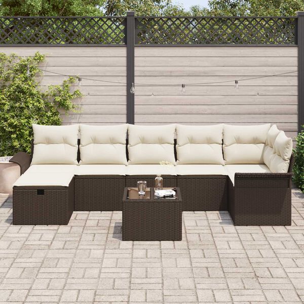 vidaXL Ensemble de canap&eacute; de jardin 8 pcs Marron et Cr&egrave;me polyrotin