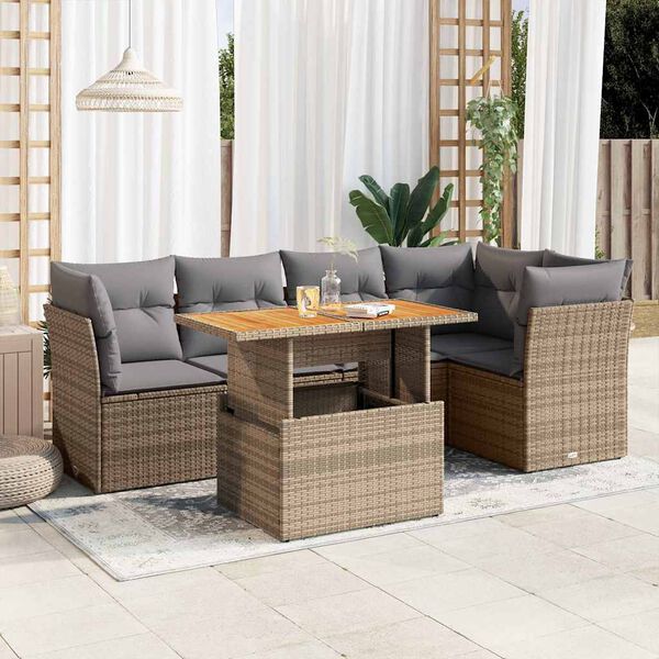 vidaXL Salon de jardin avec coussins 6 pcs beige r&eacute;sine tress&eacute;e