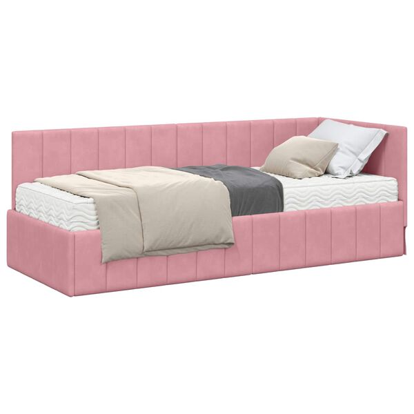 vidaXL Cadre de lit d'angle avec matelas Rose 80 x 200 cm Velours