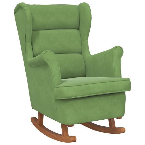vidaXL Fauteuil &agrave; bascule &agrave; oreilles en velours vert clair bois massif